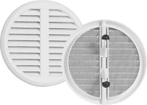 Stavitelná větrací mřížka se sítí a krytkou, plast, bílá, průměr 125–160 mm