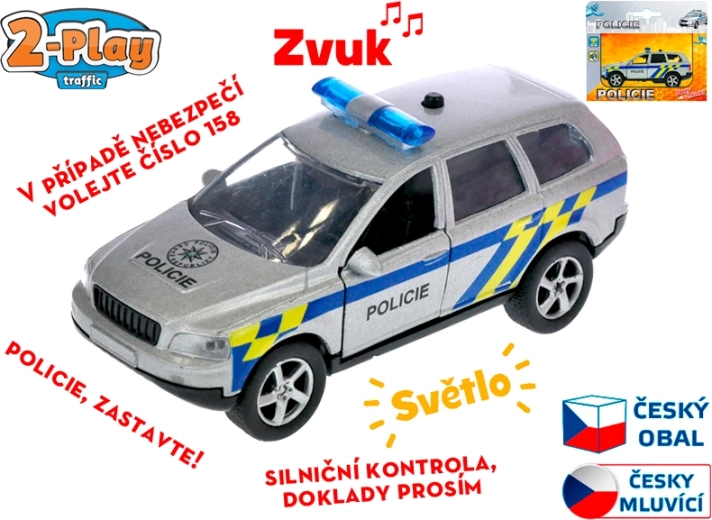 Policejní auto 11 cm se zpětným chodem a světlem, česky mluvící