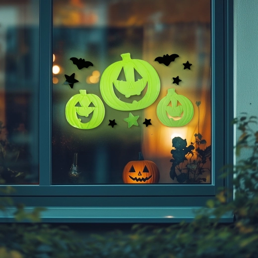 Fosforeskující halloweenská dekorace na okno dýně 29 × 16 cm
