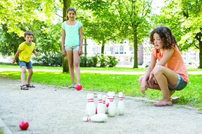 Dřevěná bowlingová sada – červená a bílá