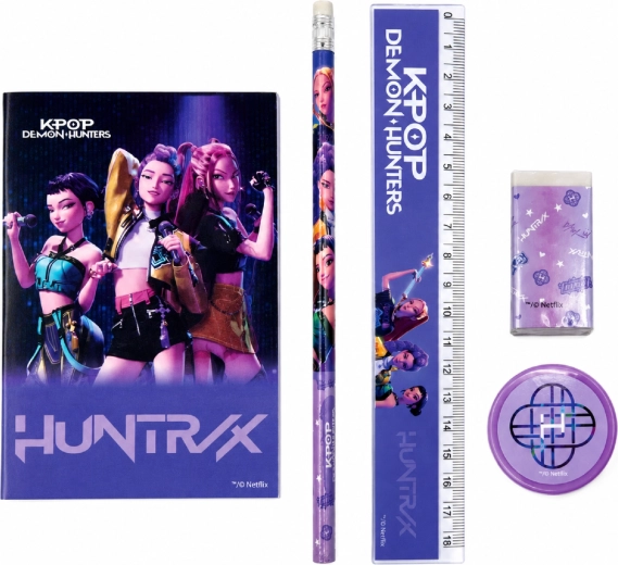 Pětidílná školní psací sada KPop Demon Hunters Huntrix – fialová
