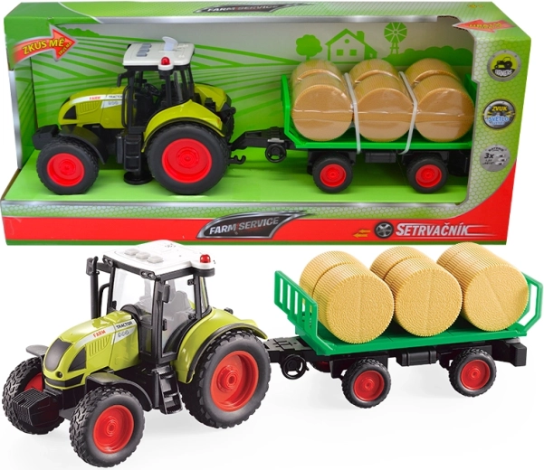 FARM SERVICE traktor s valníkem a balíky slámy 1:16
