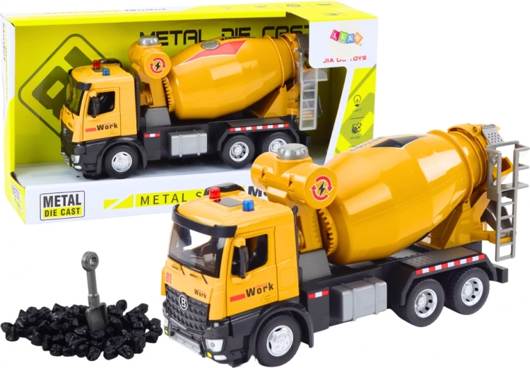 Žlutý míchač betonu s třecím pohonem, světly a zvuky