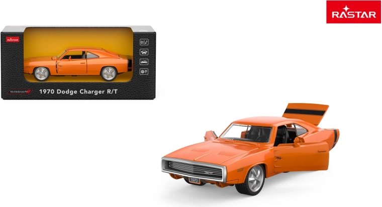Kovové autíčko Rastar 1970 Dodge Charger R/T 1:36 oranžové - 1 kus