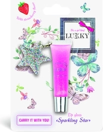 Lukky třpytivý lesk na rty jahodová příchuť s přívěskem