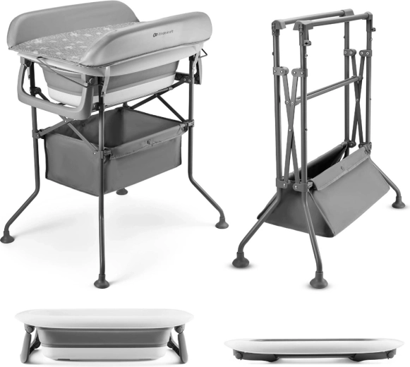 Kinderkraft přebalovací stolek s vaničkou Bubbly Grey – skládací přebalovací pult a dětská vanička