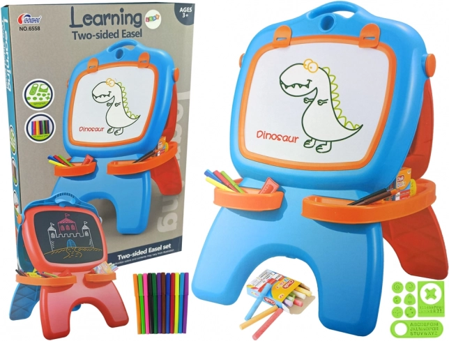 Oboustranná magnetická a křídová tabule modro-červená se šablonami