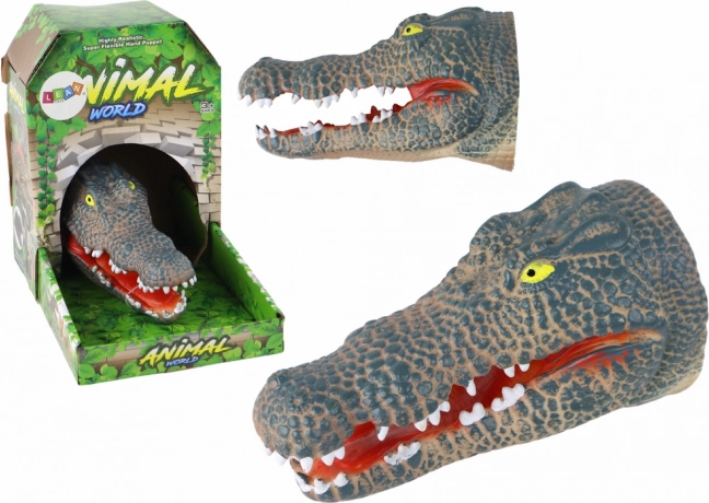 Gumová maňáska krokodýl na ruku – realistická šedá