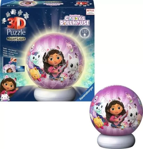 Ravensburger svítící 3D puzzleball Gábinin kouzelný domek – noční edice (72 dílků)