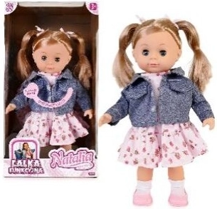 Panenka Natalia mluvící polsky 39 cm v tmavě modré bundě