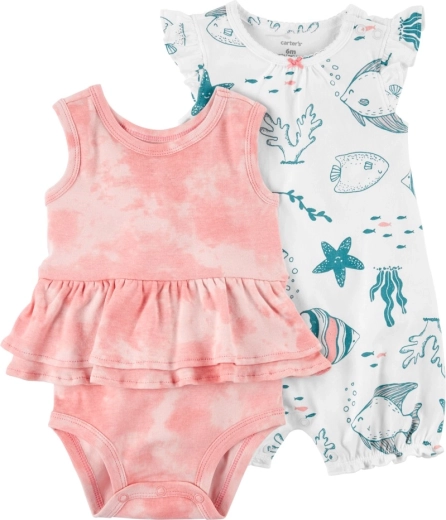 Carter's 2dílný set pro miminko – body bez rukávů a letní overal s krátkým rukávem ivory ocean pro dívky