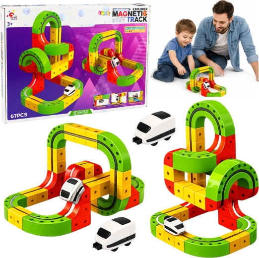 Magnetická stavebnice dráhy s elektrickým vláčkem 3D (67 dílů)