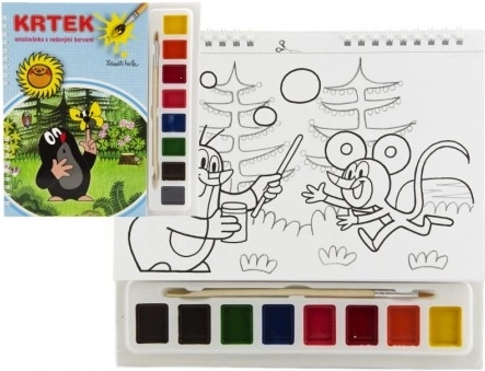 Omalovánka Krtek s vodovými barvami a štětcem