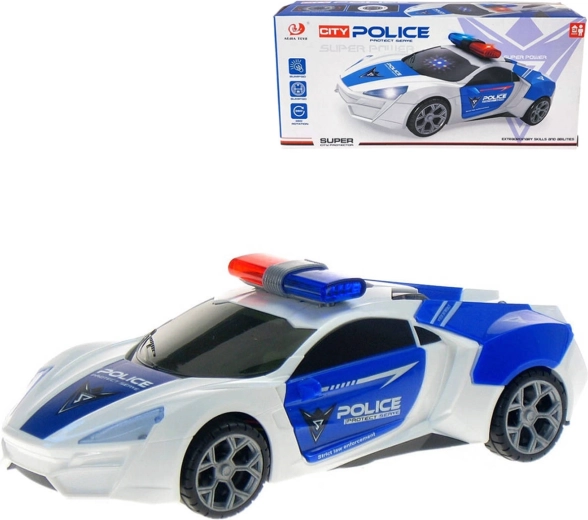 Policejní auto na baterie se světlem a zvukem s funkcí narážení a rotací 360°