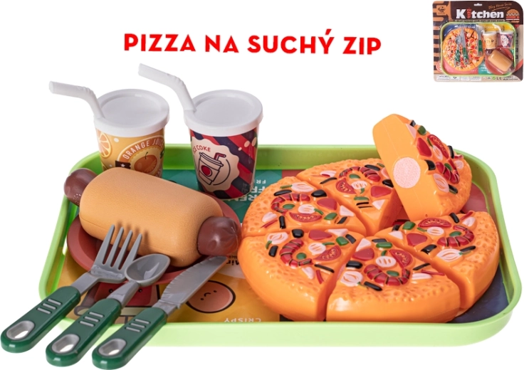 Dětská sada rychlého občerstvení s pizzou na suchý zip a hotdogem