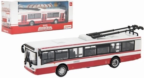 Kovový trolejbus MHD na zpětný chod 16 cm červeno-bílý - 1 kus