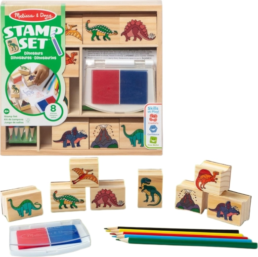 Melissa & Doug kreativní sada dinozauri – razítka, razítkovací polštářek a pastelky