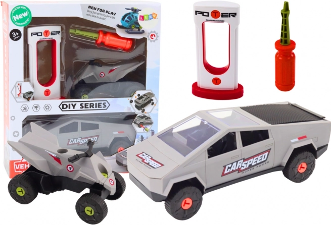 Sada moderního auta s čtyřkolkou k montáži DIY – šedá