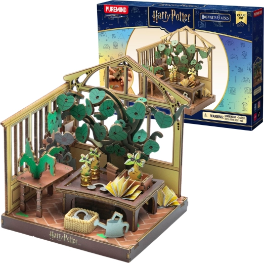 Puremind Harry Potter skládací dřevěné 3D puzzle – skleník, lekce bylinkářství