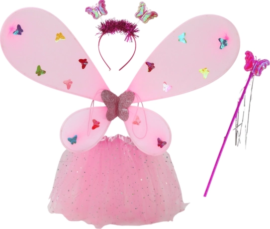 dětský kostým víly motýla růžový se světelnými křídly a tutu