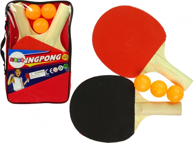 Dřevěné pálky na ping pong se třemi míčky a obalem