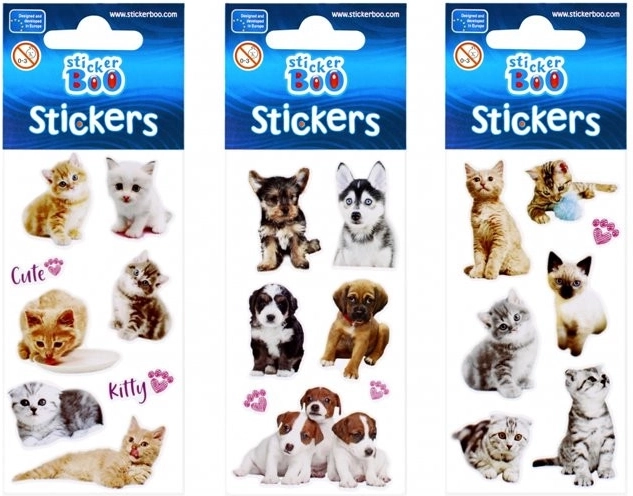 StickerBoo nálepky se štěňátky a koťátky (3 varianty) - 1 kus