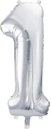 Stříbrný fóliový balónek číslo 1, 86 cm