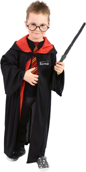 Dětský kouzelnický plášť s kapucí, černo-červený, 3–7 let (104–136 cm)