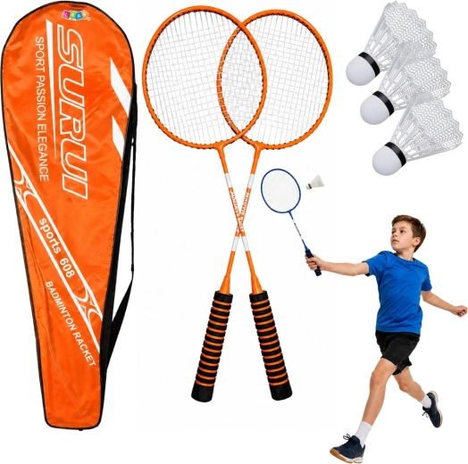 Sada na badminton se 2 raketami, 3 košíčky a obalem, oranžová