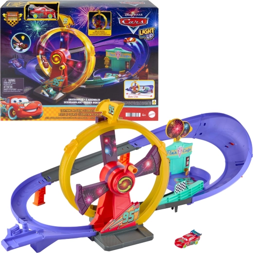 Mattel Disney Pixar Auta závodní dráha Odjezdové oslavy se svítícím Bleskem McQueenem