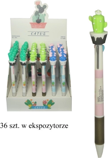 Kuličkové pero se silikonovým kaktusem, 3 barvy
