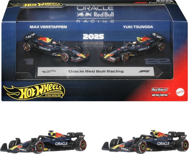 Hot Wheels Premium Formula 1 Oracle Red Bull Racing sada kovových monopostů Max Verstappen a Yuki Tsunoda