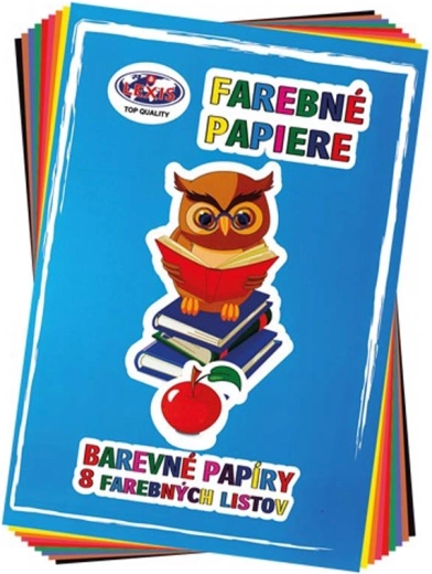 Složka barevného papíru A4 80 g (8 listů, 8 barev) - 1 kus