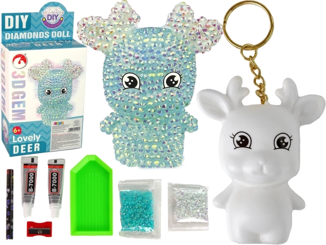 DIY sada diamantový jelen – 3D přívěsek s krystalky – Modrá