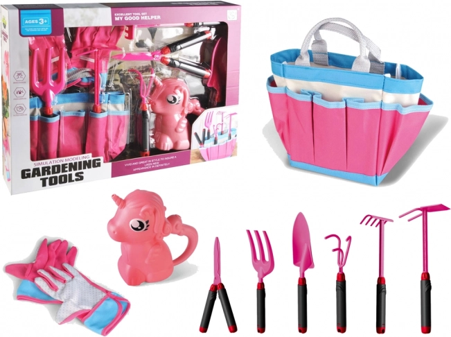 Zahradní sada s nástroji a jednorožcem