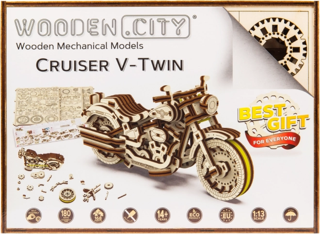 Dřevěné 3D puzzle motocykl Cruiser V‑Twin WOODEN CITY (168 dílků)