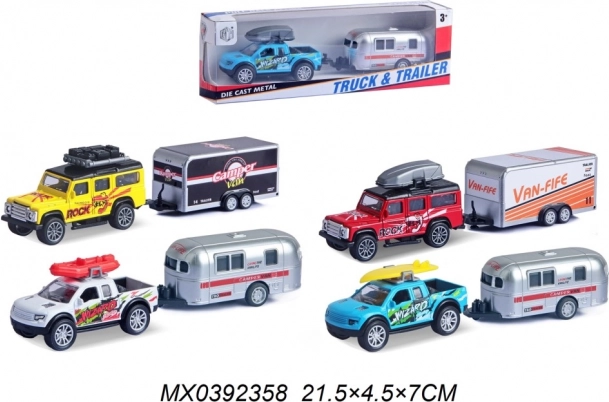 Kovový model auta s přívěsem pull back