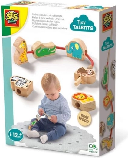 SES Creative Tiny Talents dřevěná šněrovací zvířátka