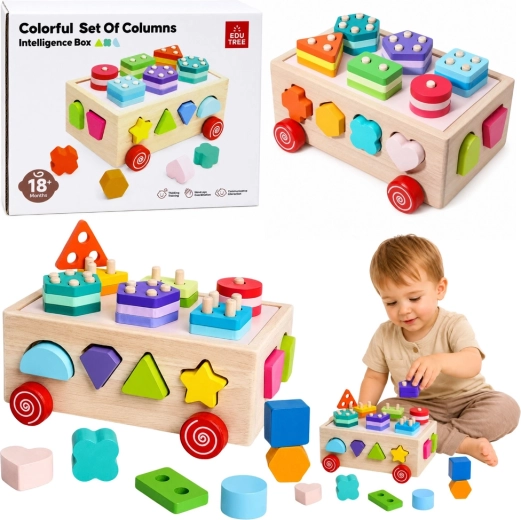 Dřevěný montessori sorter tvarů na kolečkách