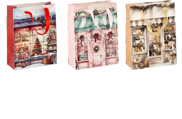 Vánoční dárková taška s motivem domečku 18 × 24 × 8 cm