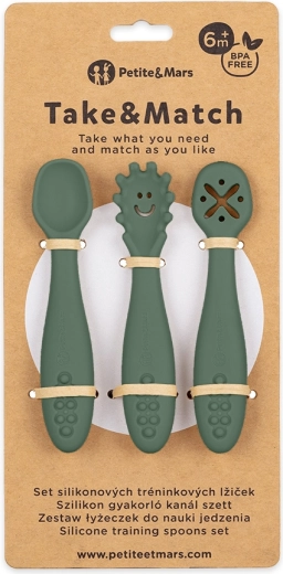 Petite&Mars silikonové tréninkové lžičky Take&Match Misty Green - 3 ks