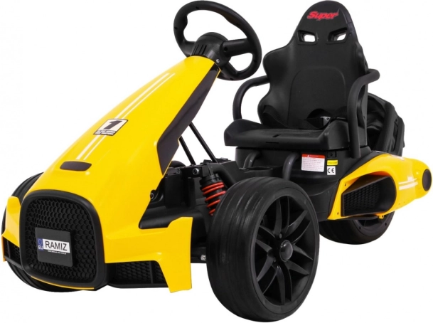 Elektrický dětský gokart žlutý s nastavitelným volantem RAMIZ XR-1