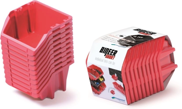 Sada úložných boxů 10 ks Bineer Short, 180 × 98 × 118 mm, červená