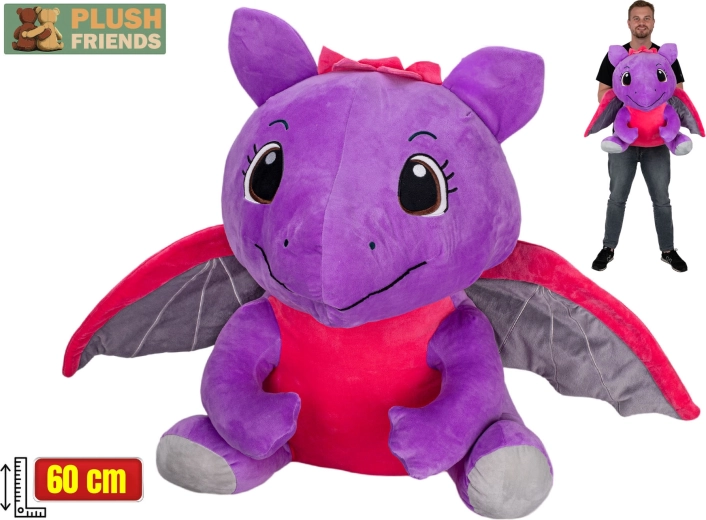 Plush Friends fialový plyšový drak 60 cm, sedící
