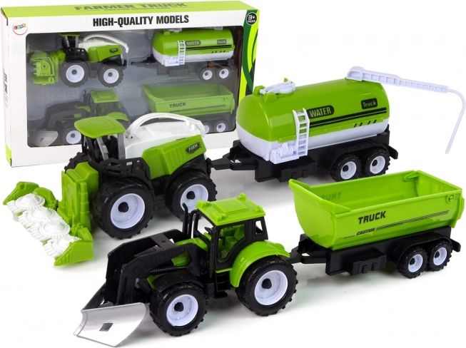 Sada farmářských vozidel s traktorem, kombajnem a cisternou
