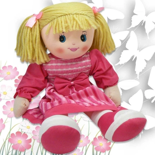 Hadrová panenka 60 cm v tmavě růžových šatičkách