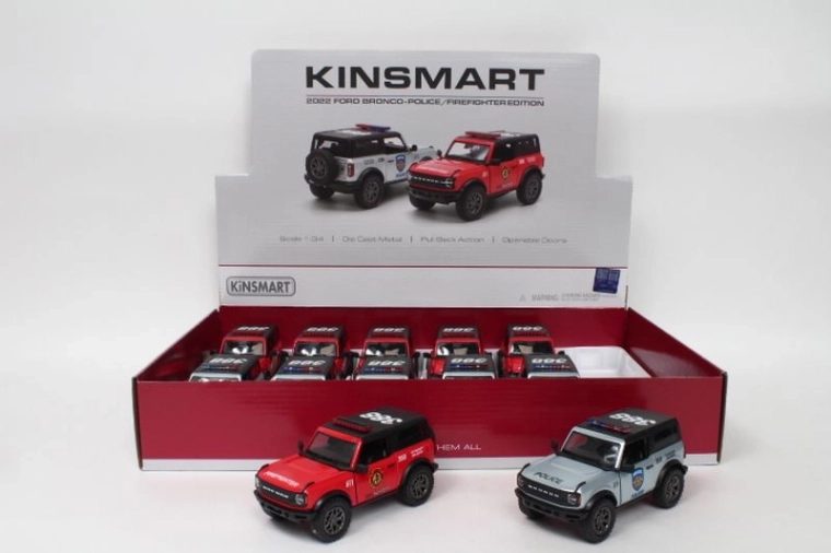 Ford Bronco policejní nebo hasičské auto 1:34 s otevíracími dveřmi a pohonem pull-back