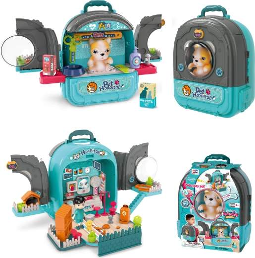 Zvířecí nemocnice v batohu 3v1 modrá