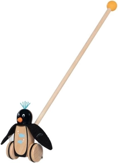 Dřevěný tlačící tučňák s plstěnými křidélky