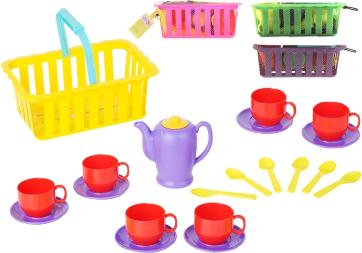 Plastový čajový set v košíku pro děti